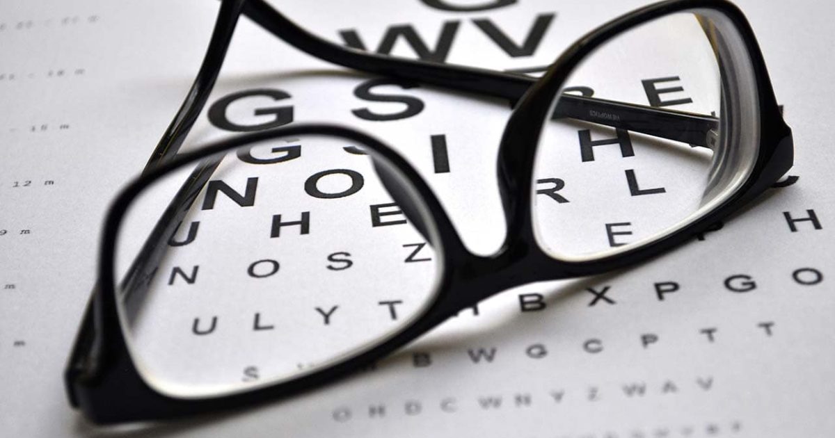 Eye Glasses on Eye Exam Chart